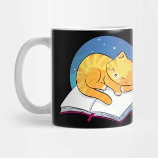 Cute ginger cat sleeping on a book illustration Mug